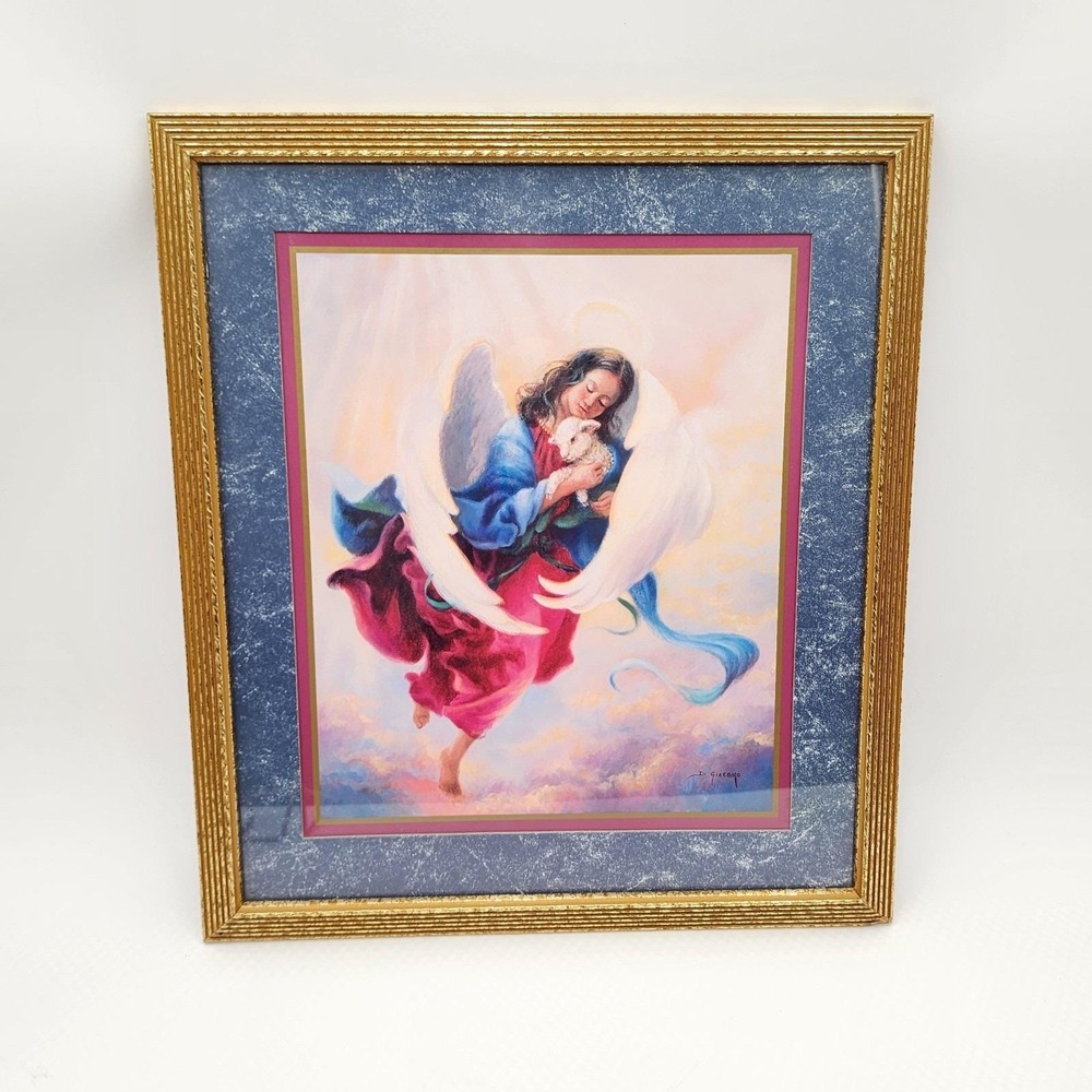 Vintage Home Interiors Angel with Lamb Framed Print Fran Di Giacomo Gold Frame
